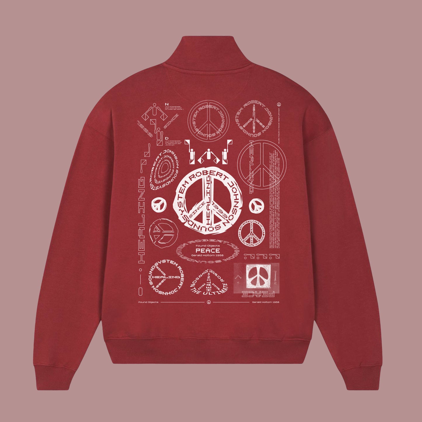 70% at checkout - "Found Objects: Peace by Gerald Holtom!" - ZIP SWEATSHIRT - RED