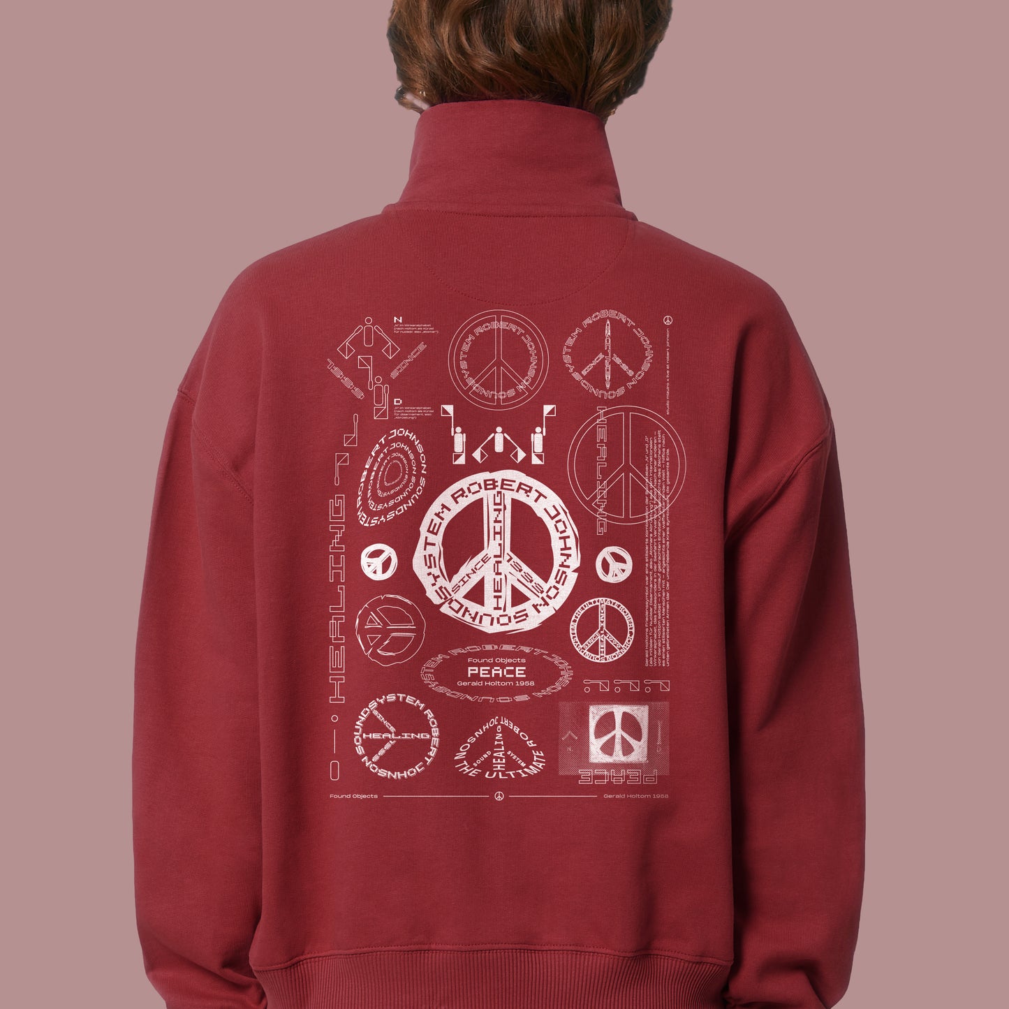 70% at checkout - "Found Objects: Peace by Gerald Holtom!" - ZIP SWEATSHIRT - RED