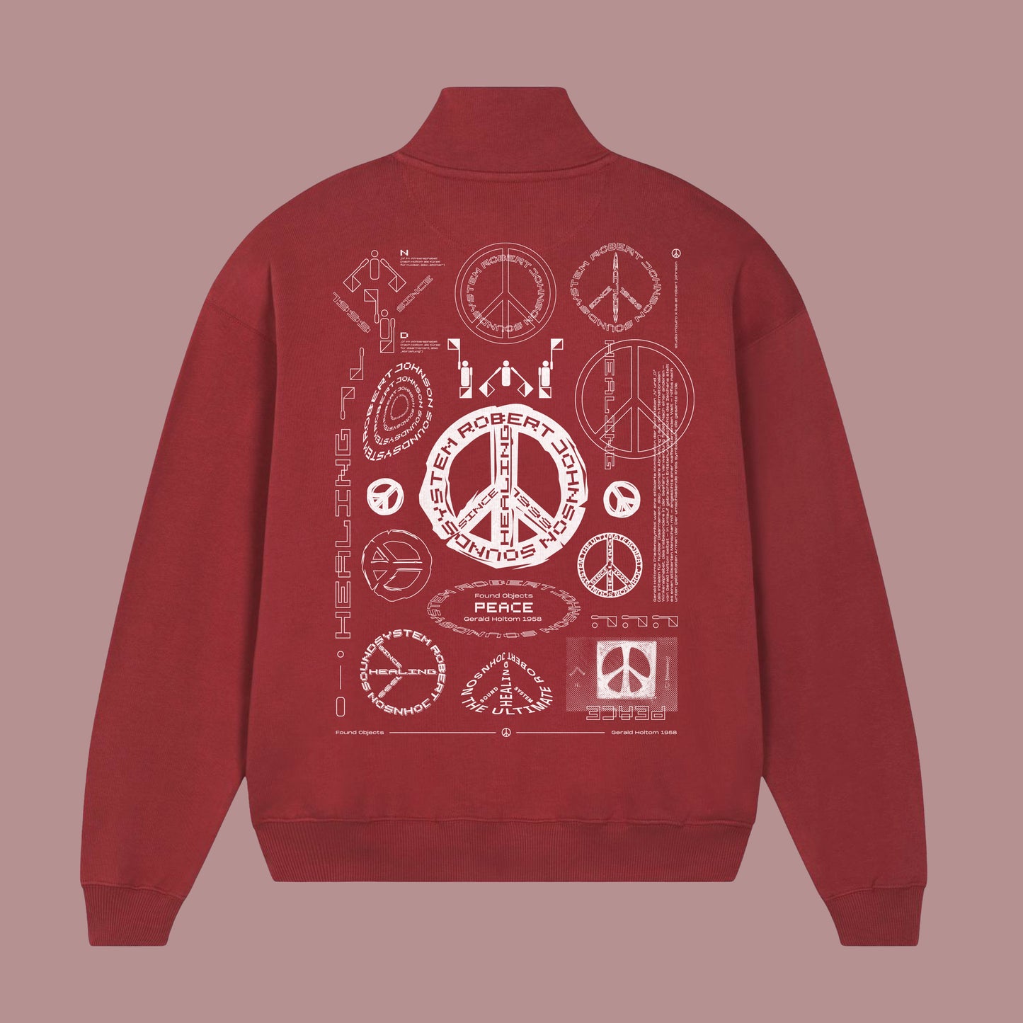 "Found Objects: Peace by Gerald Holtom!" - ZIP SWEATSHIRT - RED